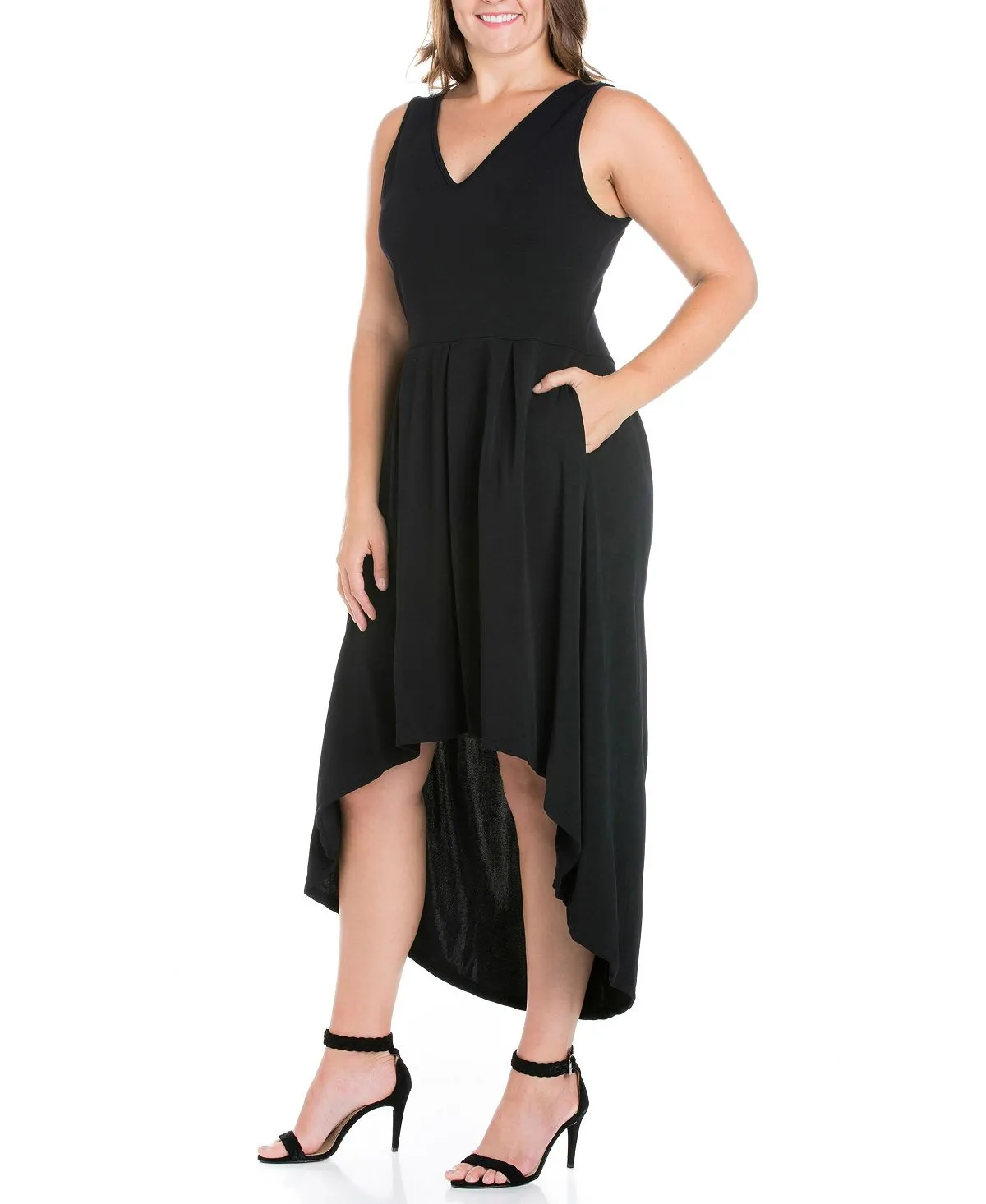 24seven Comfort Apparel Women's Plus Size High Hem Evening Dress, Black