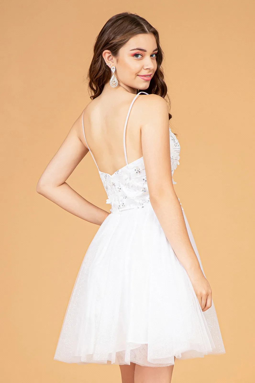 3D Floral Short Glitter Cape Dress by Elizabeth K GS3089