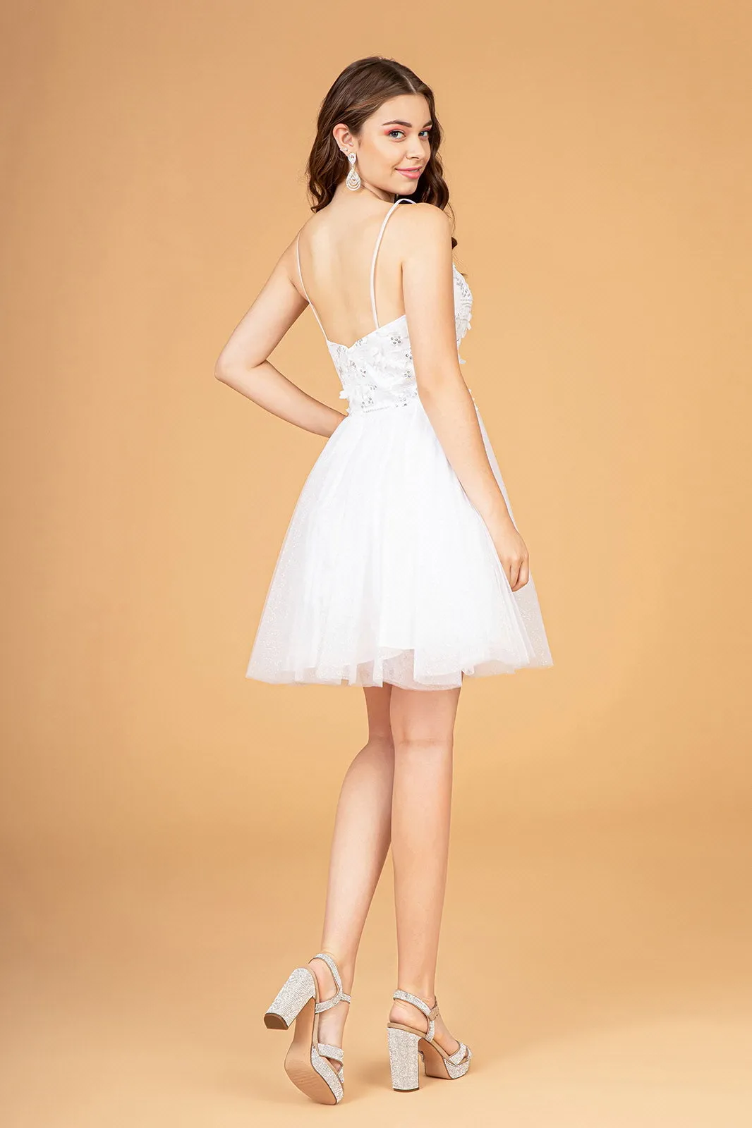 3D Floral Short Glitter Cape Dress by Elizabeth K GS3089