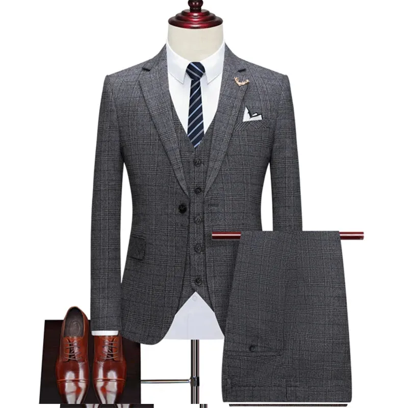 Aidase Jacket Vest Pants New Fashion Boutique Plaid Casual Office Business Men Suit Groom Wedding Dress Tuxedo 3 Pcs Blazers Set
