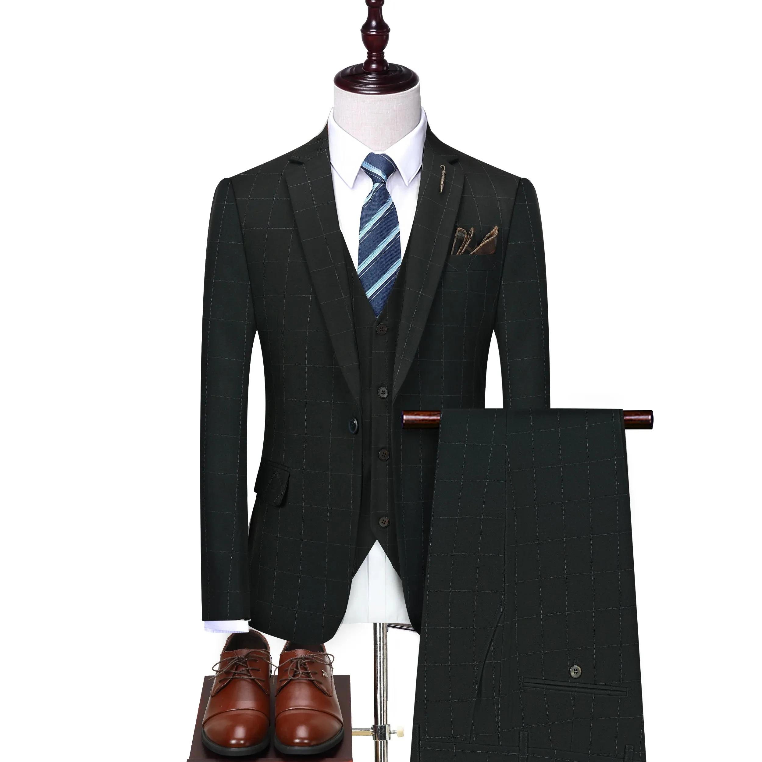 Aidase Jacket Vest Pants New Fashion Boutique Plaid Casual Office Business Men Suit Groom Wedding Dress Tuxedo 3 Pcs Blazers Set