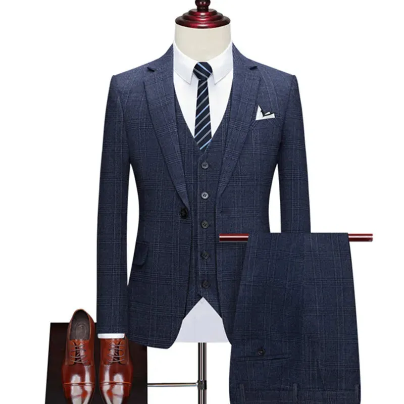 Aidase Jacket Vest Pants New Fashion Boutique Plaid Casual Office Business Men Suit Groom Wedding Dress Tuxedo 3 Pcs Blazers Set