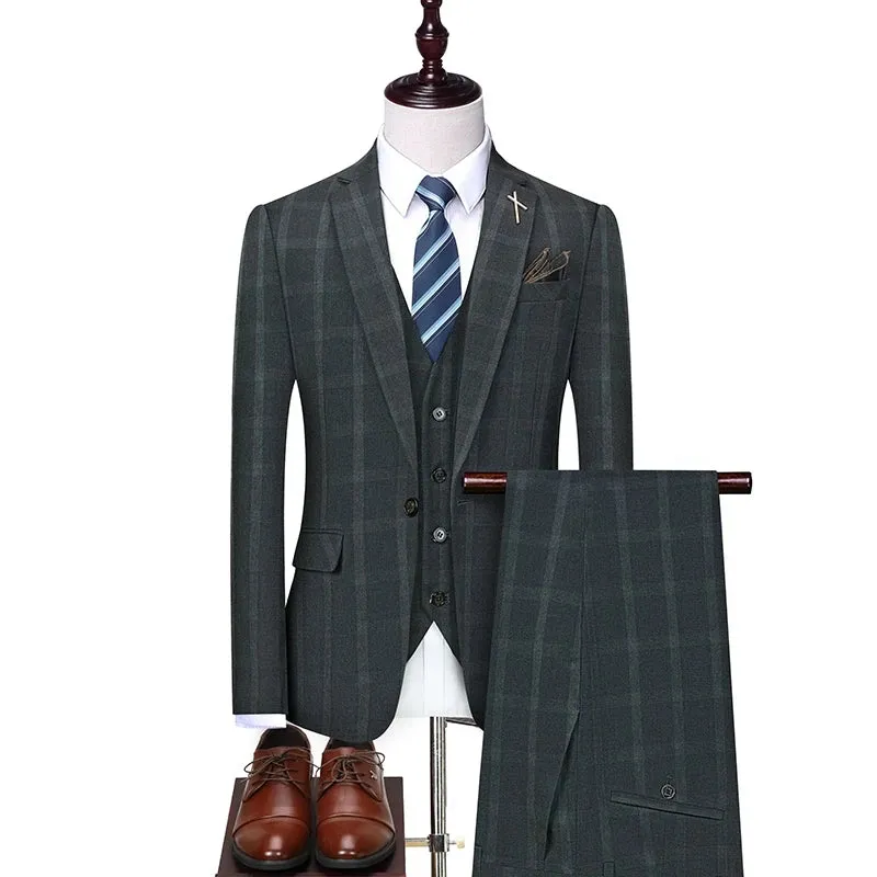 Aidase Jacket Vest Pants New Fashion Boutique Plaid Casual Office Business Men Suit Groom Wedding Dress Tuxedo 3 Pcs Blazers Set