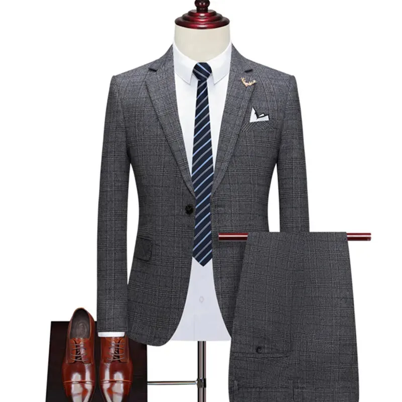 Aidase Jacket Vest Pants New Fashion Boutique Plaid Casual Office Business Men Suit Groom Wedding Dress Tuxedo 3 Pcs Blazers Set