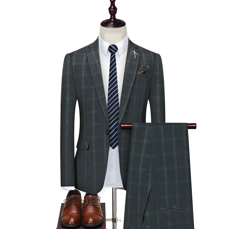 Aidase Jacket Vest Pants New Fashion Boutique Plaid Casual Office Business Men Suit Groom Wedding Dress Tuxedo 3 Pcs Blazers Set