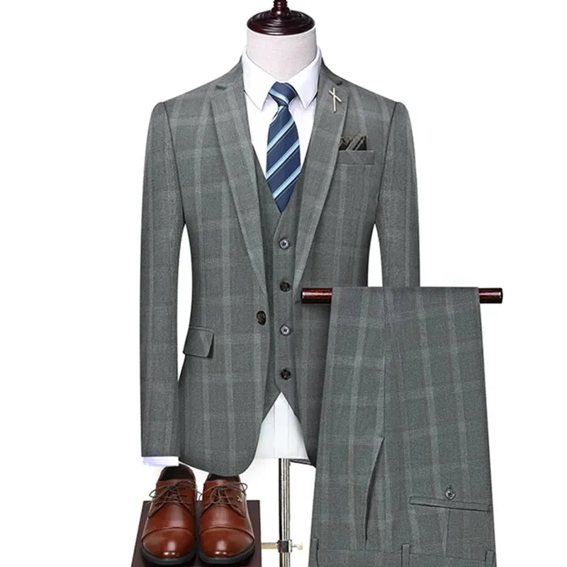 Aidase Jacket Vest Pants New Fashion Boutique Plaid Casual Office Business Men Suit Groom Wedding Dress Tuxedo 3 Pcs Blazers Set
