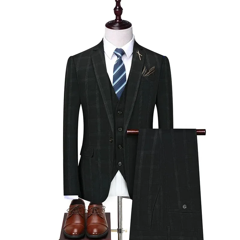 Aidase Jacket Vest Pants New Fashion Boutique Plaid Casual Office Business Men Suit Groom Wedding Dress Tuxedo 3 Pcs Blazers Set