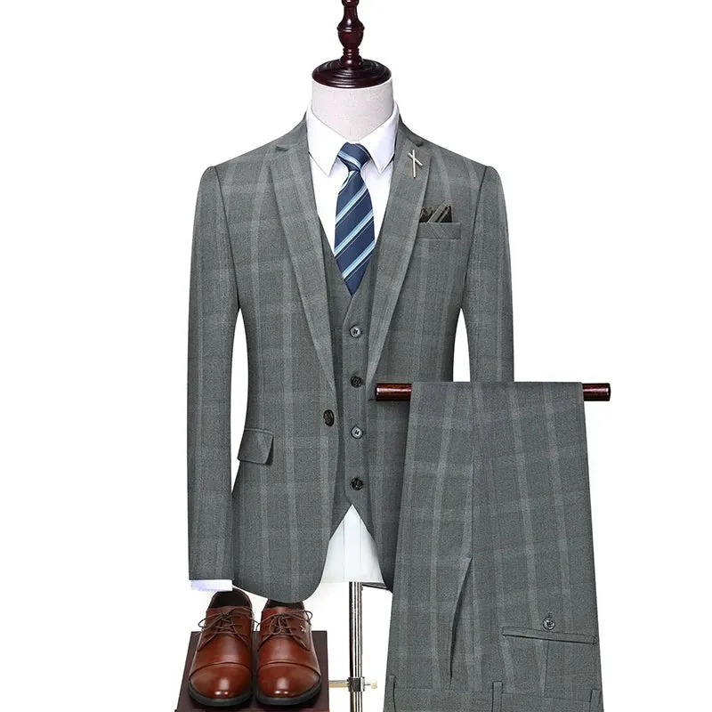 Aidase Jacket Vest Pants New Fashion Boutique Plaid Casual Office Business Men Suit Groom Wedding Dress Tuxedo 3 Pcs Blazers Set