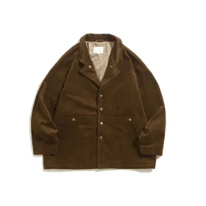 Aidase Summer Winter Corduroy Blazer Men Brown Suit Jacket Oversize Loose Lapel Button Up Top Casual Male Quality Vintage Suit Blazers