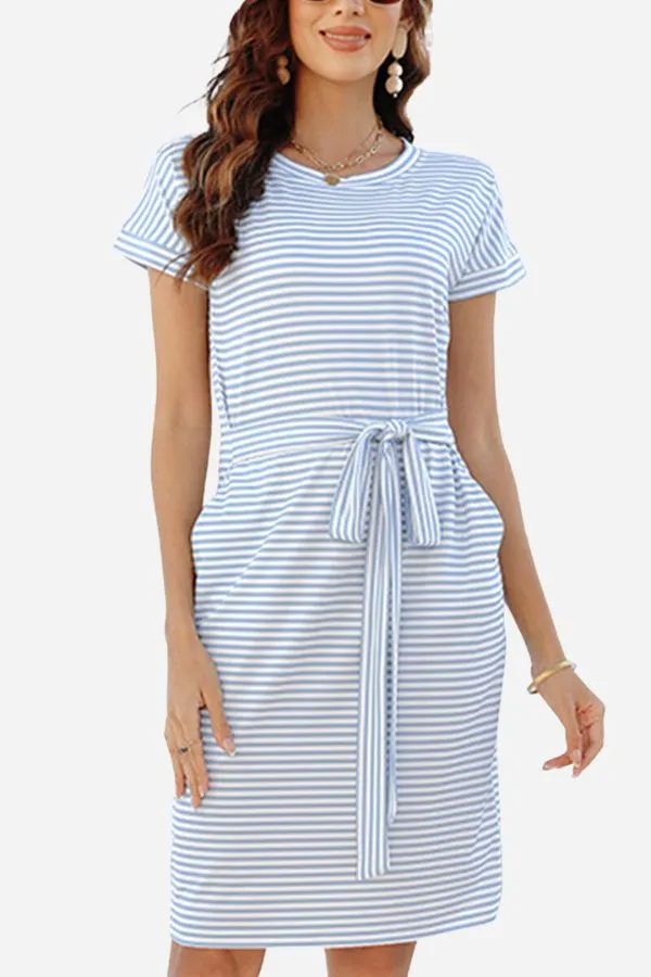 Airy Stripe Sheath Cotton Dress