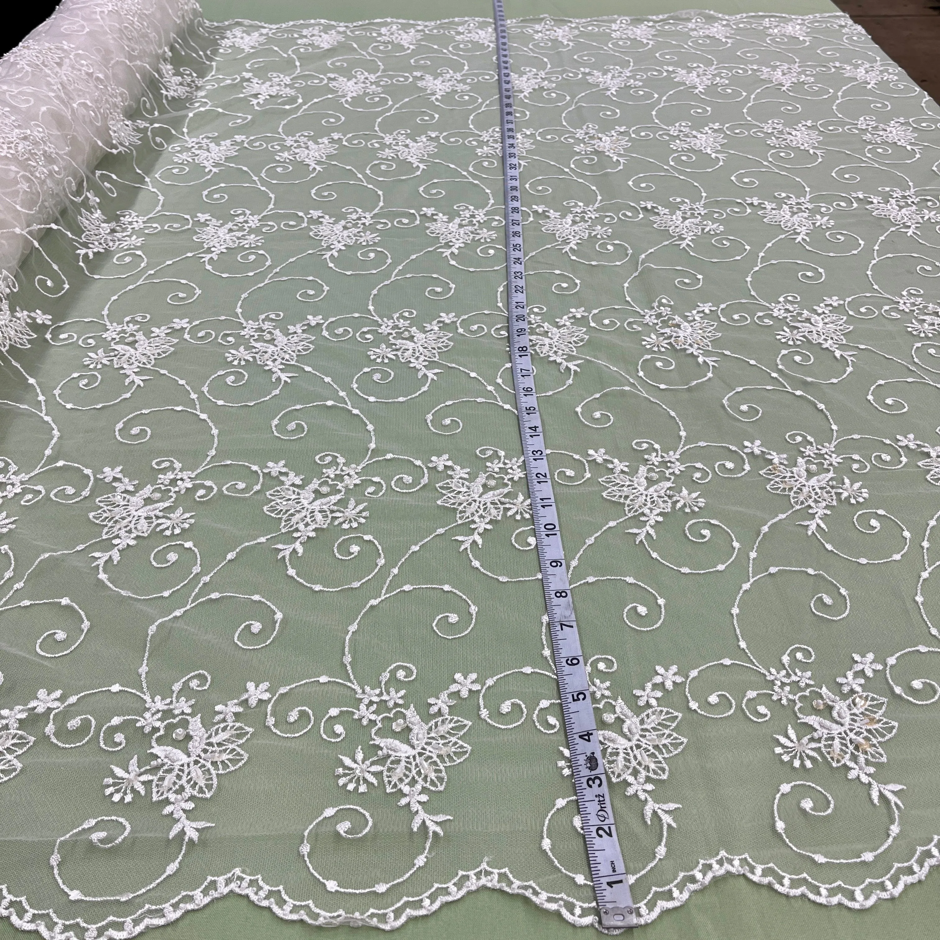 Beaded Lace Fabric Embroidered on 100% Polyester Net Mesh | Lace USA - 31094W-BP