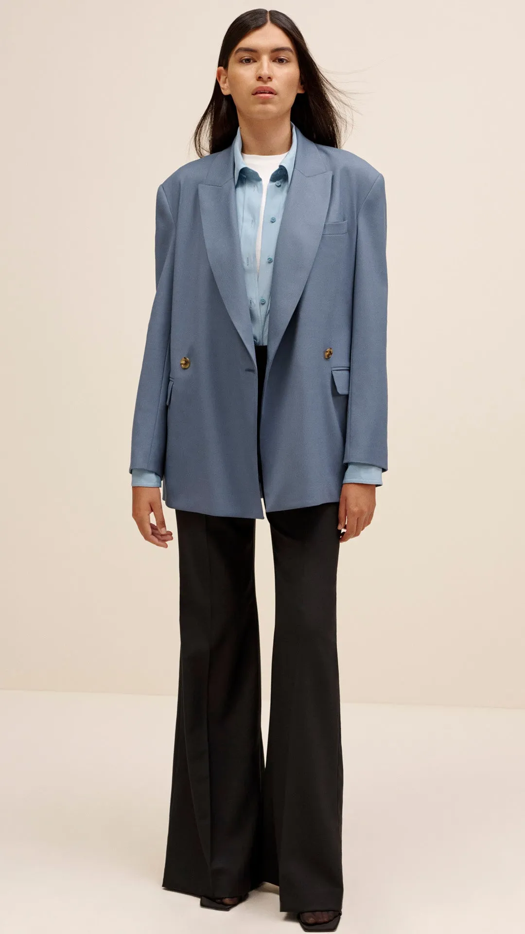 Belted Blazer in Seasonless Wool | Pigeon Blue