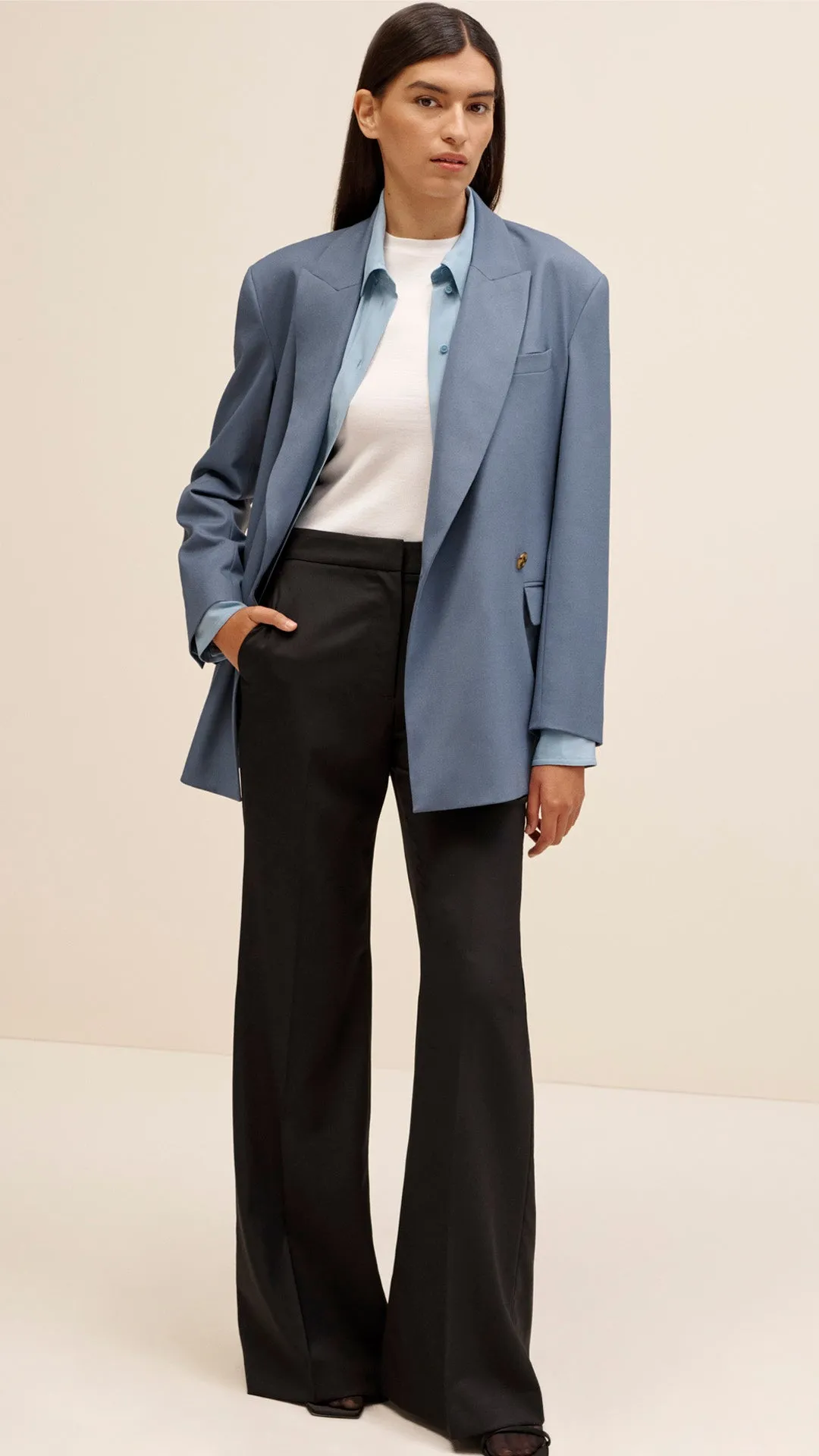 Belted Blazer in Seasonless Wool | Pigeon Blue