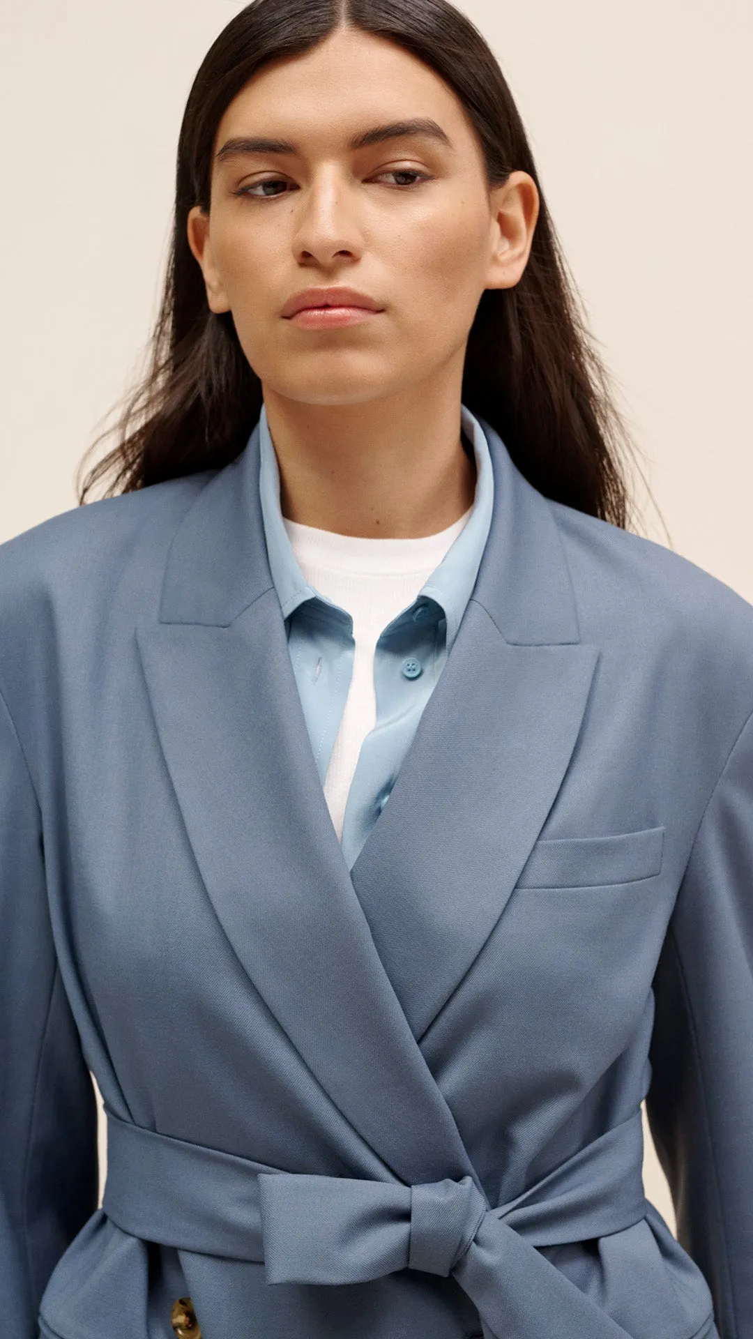 Belted Blazer in Seasonless Wool | Pigeon Blue