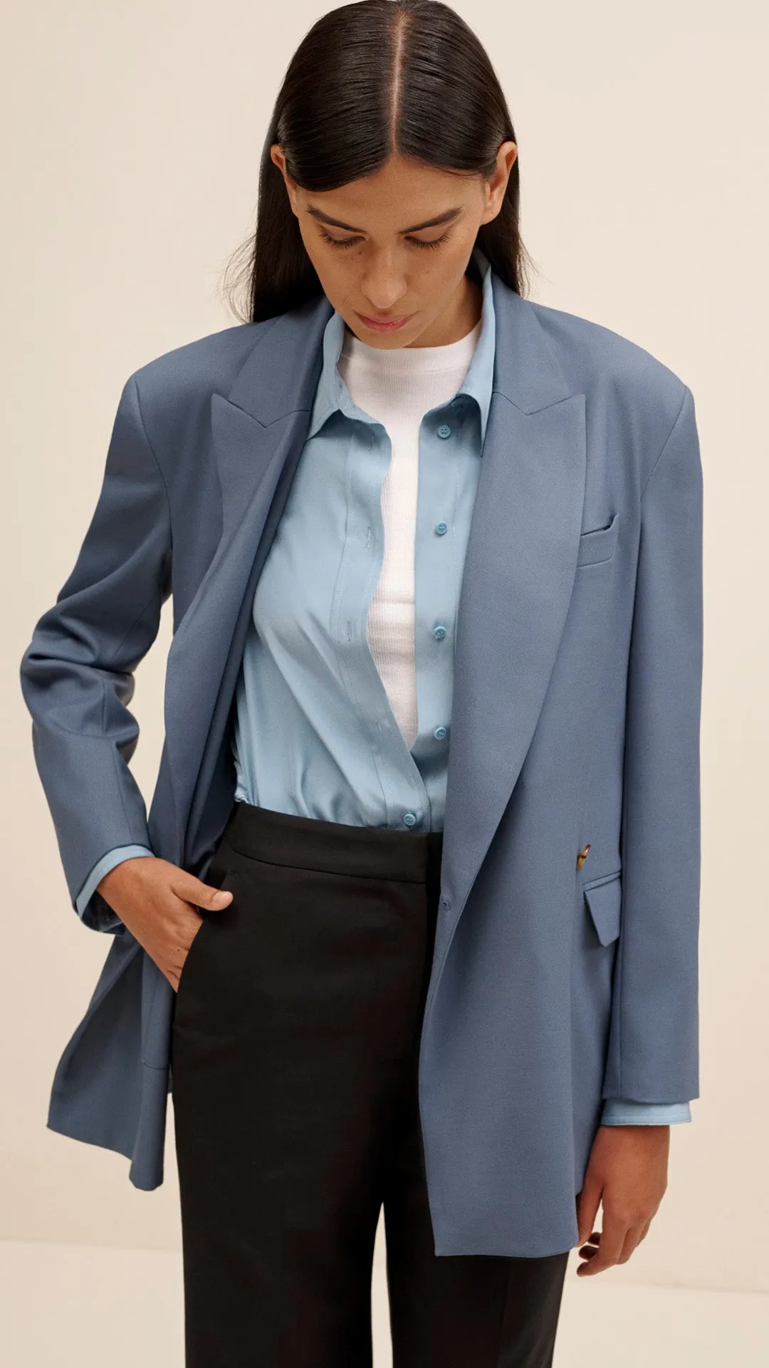 Belted Blazer in Seasonless Wool | Pigeon Blue