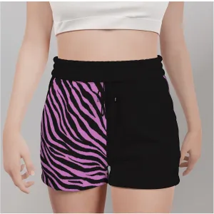 Black and Pink Zebra Mismatched Casual Shorts