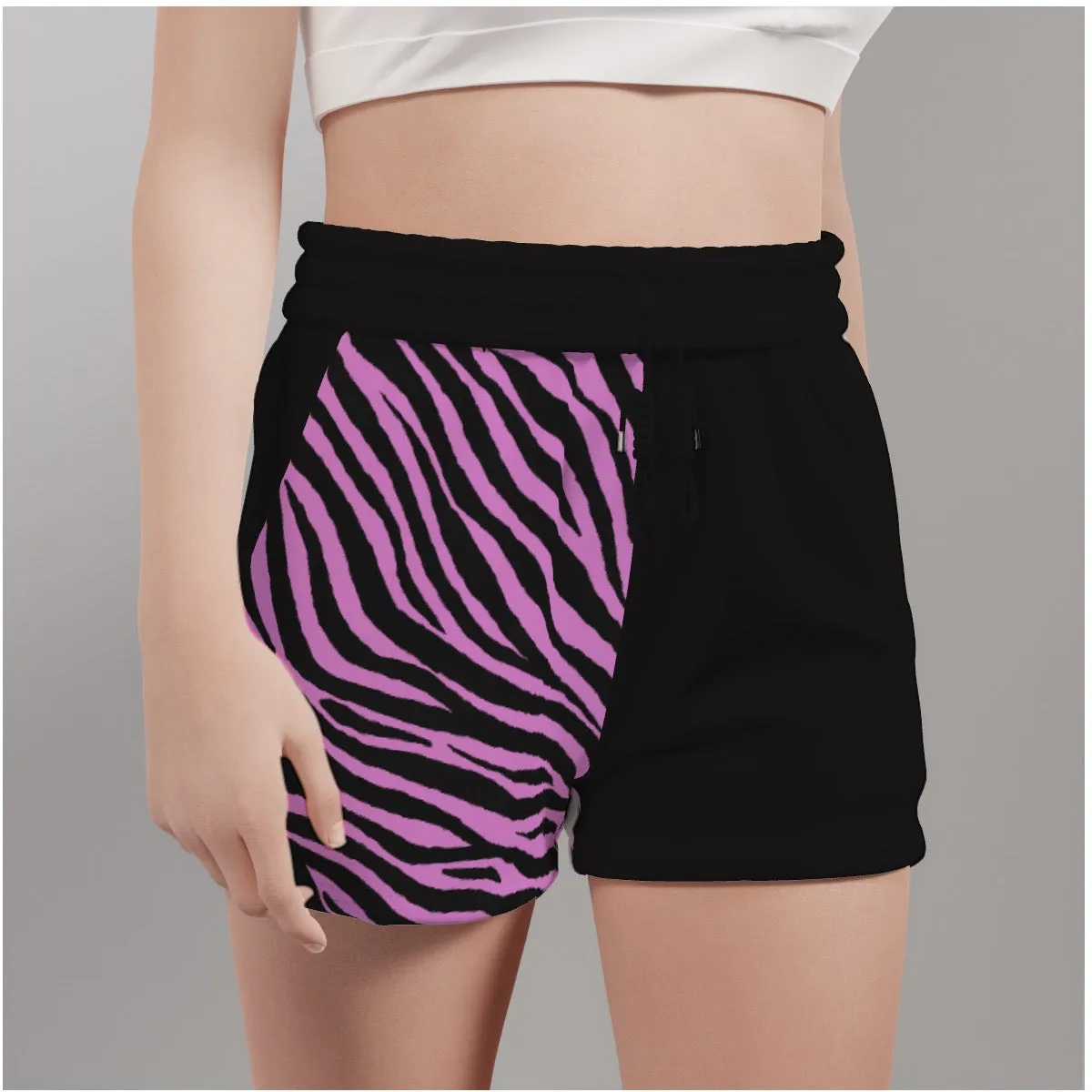 Black and Pink Zebra Mismatched Casual Shorts