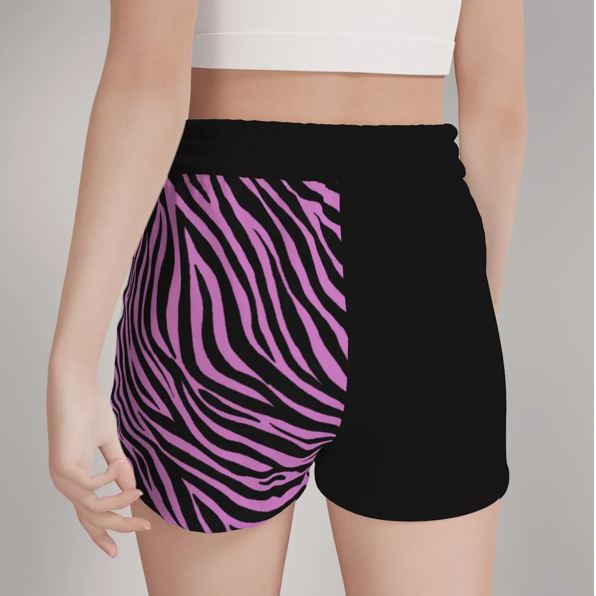 Black and Pink Zebra Mismatched Casual Shorts