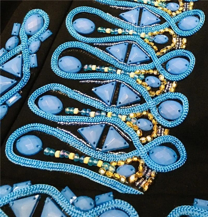 Black Court Pattern in Blue Sequin Embroidery Design Men Blazer