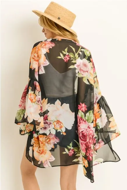 Black Floral Kimono