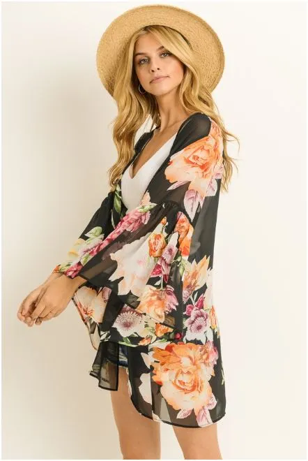Black Floral Kimono