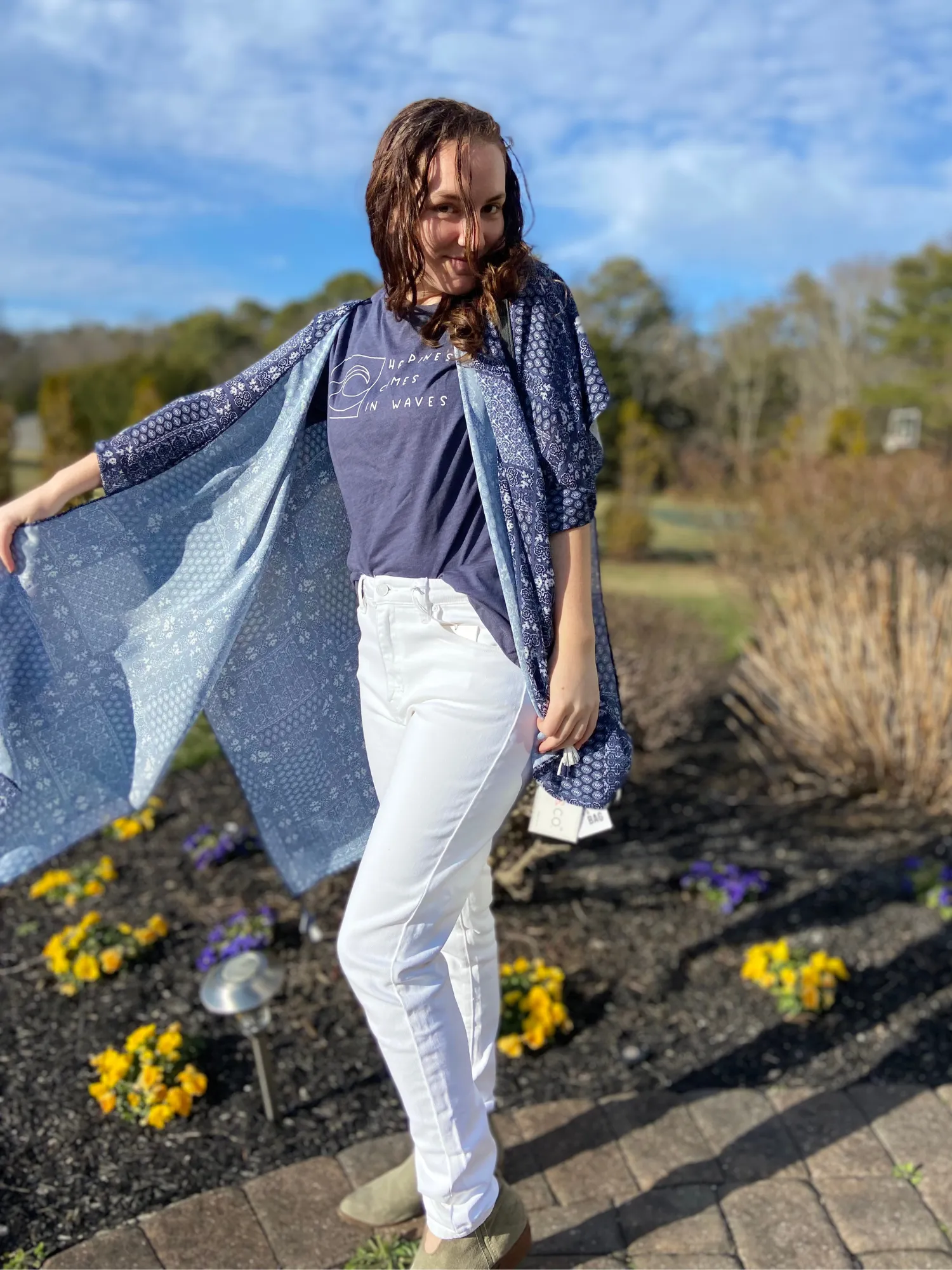 Blue and White Vintage Kimono in Curves