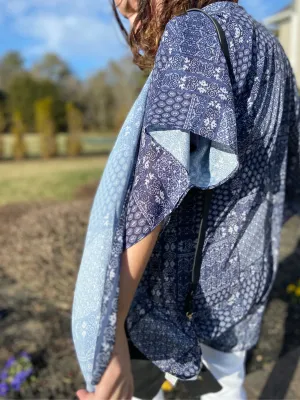 Blue and White Vintage Kimono in Curves