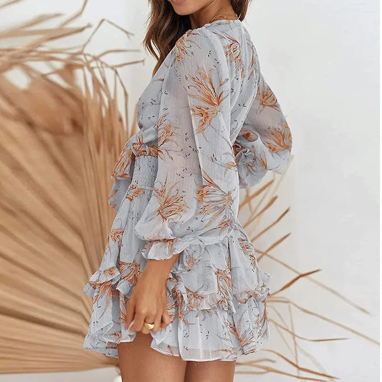 Bow Knot Ruffled Long-Sleeved Dress