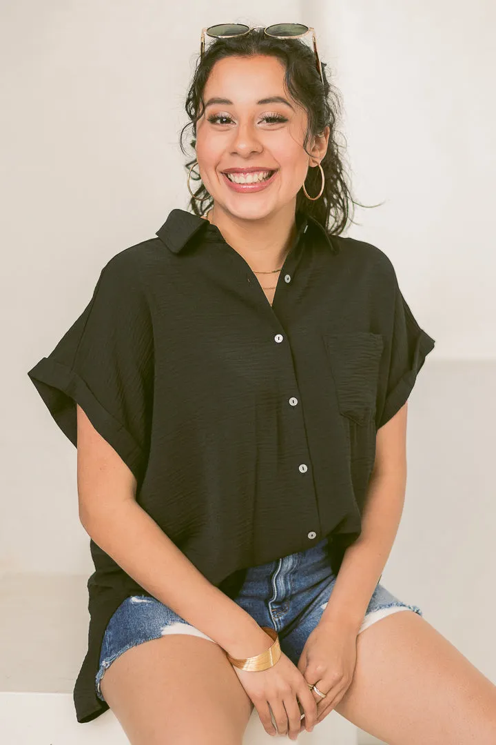 Breezy Haven Button Up Top | Black
