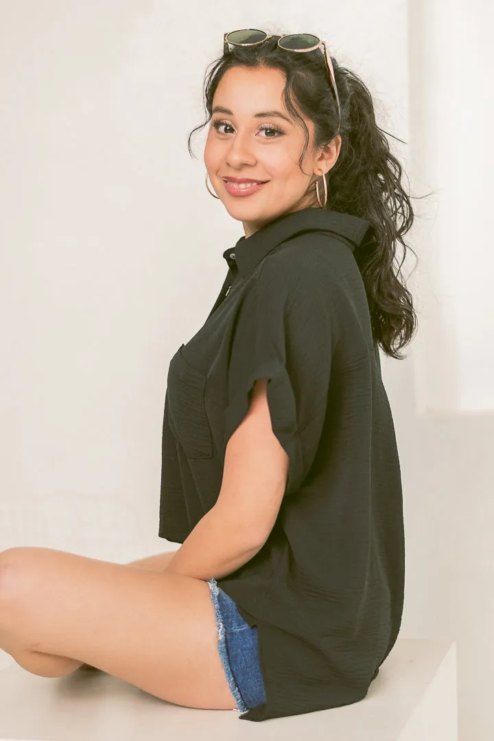 Breezy Haven Button Up Top | Black