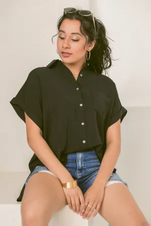 Breezy Haven Button Up Top | Black