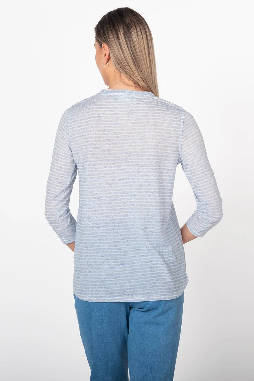 BYLYSE Sheer Stripe Crew Neck Top