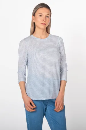 BYLYSE Sheer Stripe Crew Neck Top
