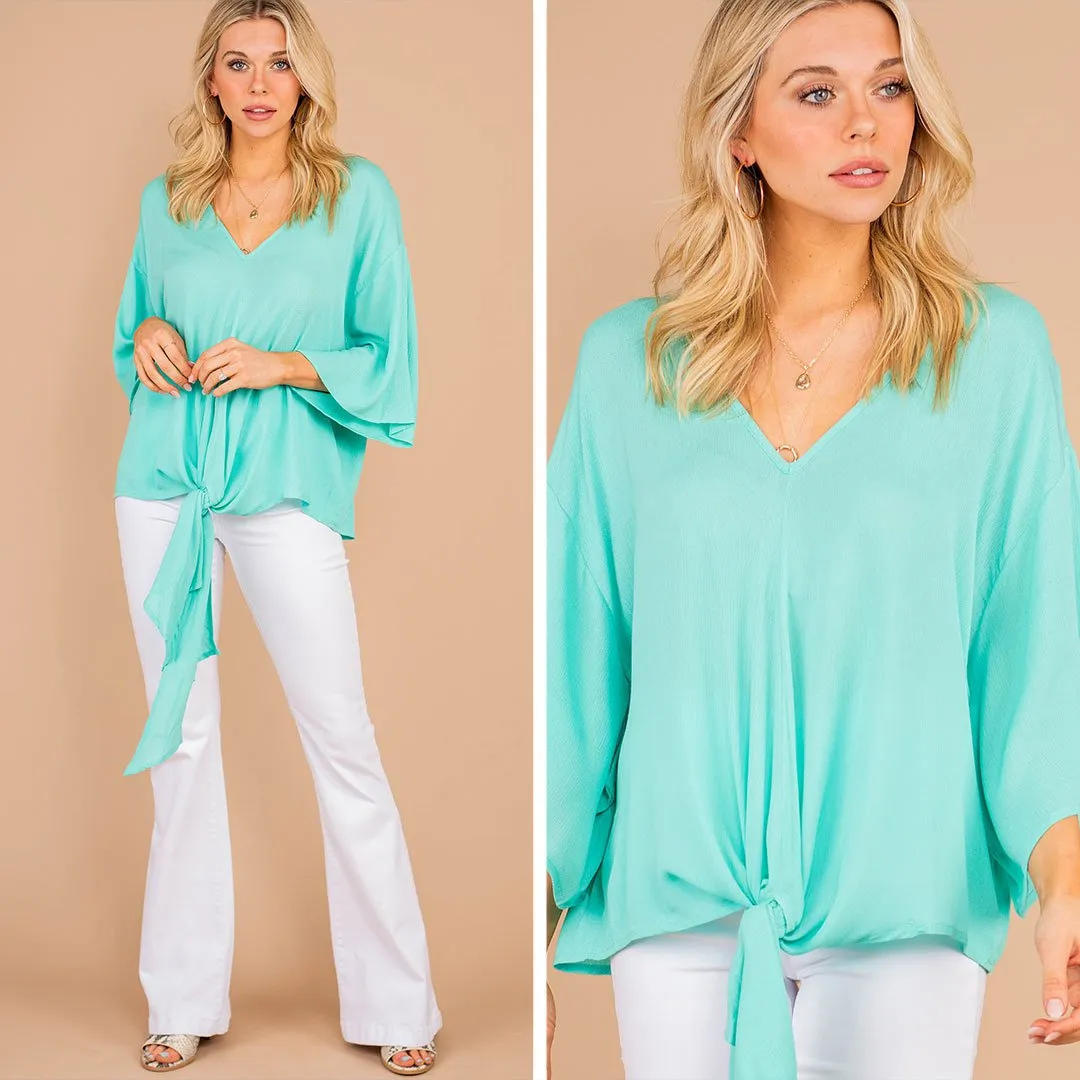 Can't Walk Away Mint Green Tied Hem Top