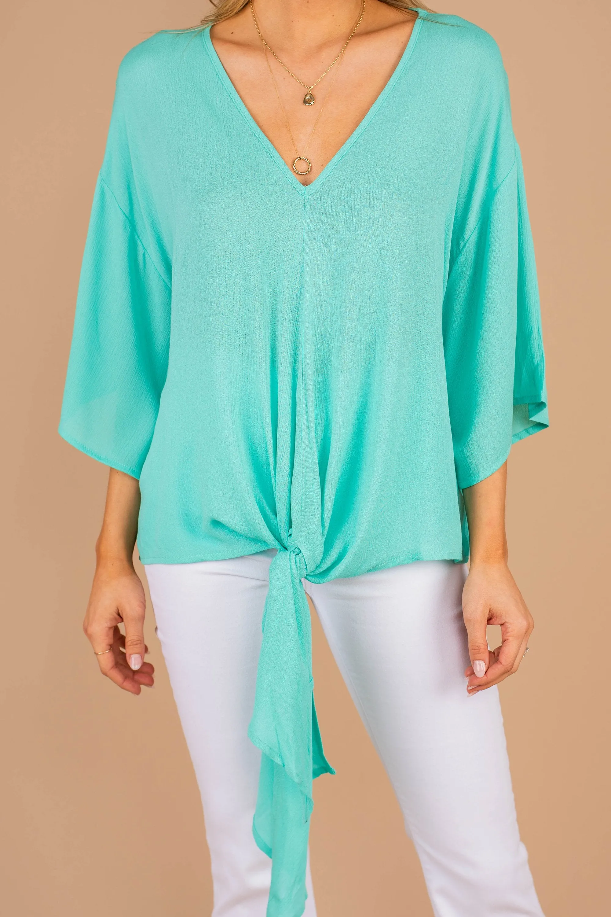 Can't Walk Away Mint Green Tied Hem Top