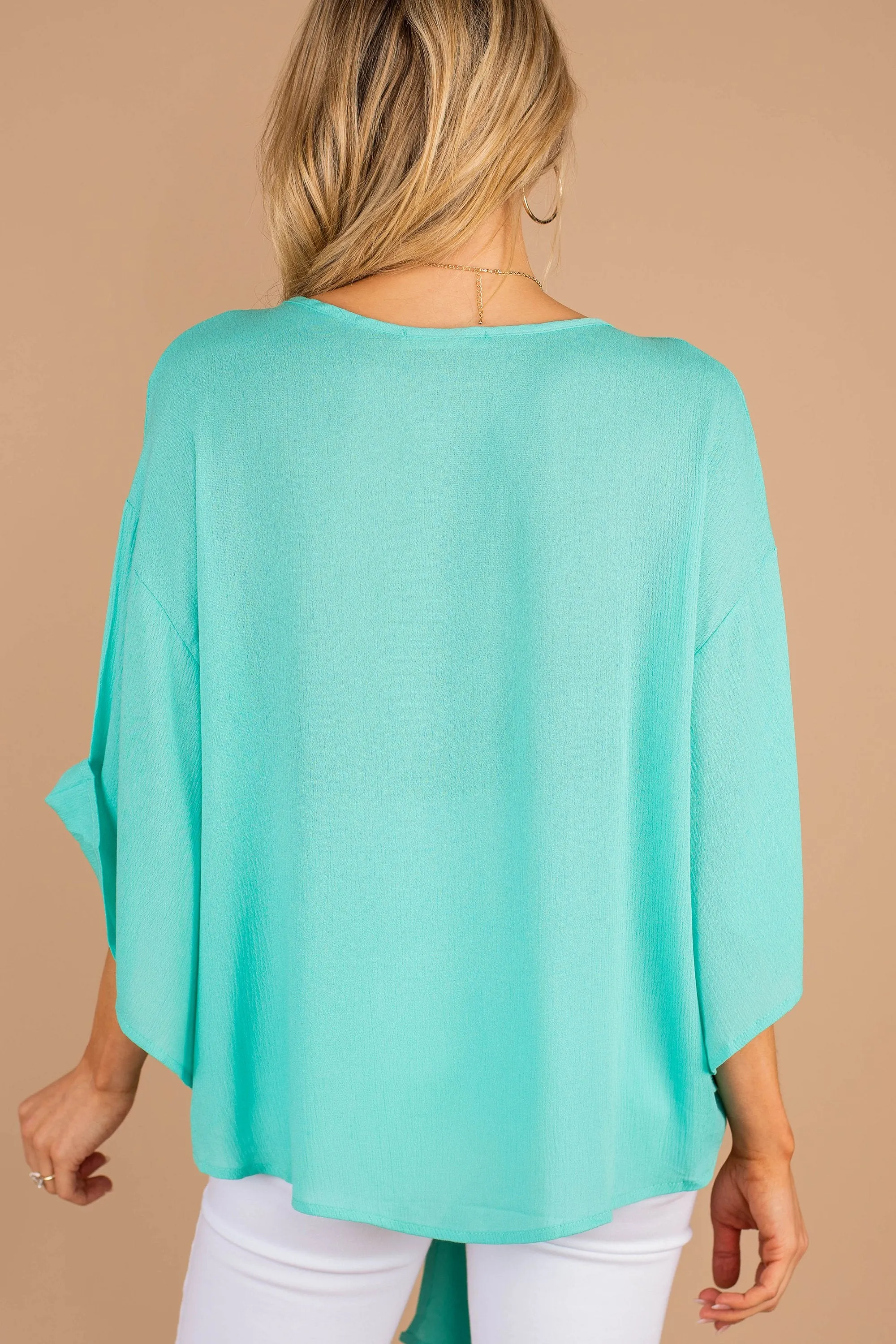 Can't Walk Away Mint Green Tied Hem Top