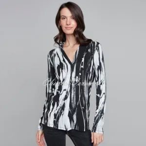 Claire Desjardins 'Breezy Black & White' V-Neck Top - Style 91739