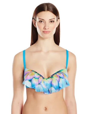 Coco Reef Women's Floral Ruffle Underwire Bikini Top, Blue, 36-38D