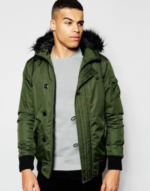 D-Struct Nizkor Faux Fur Trimmed Bomber Jacket