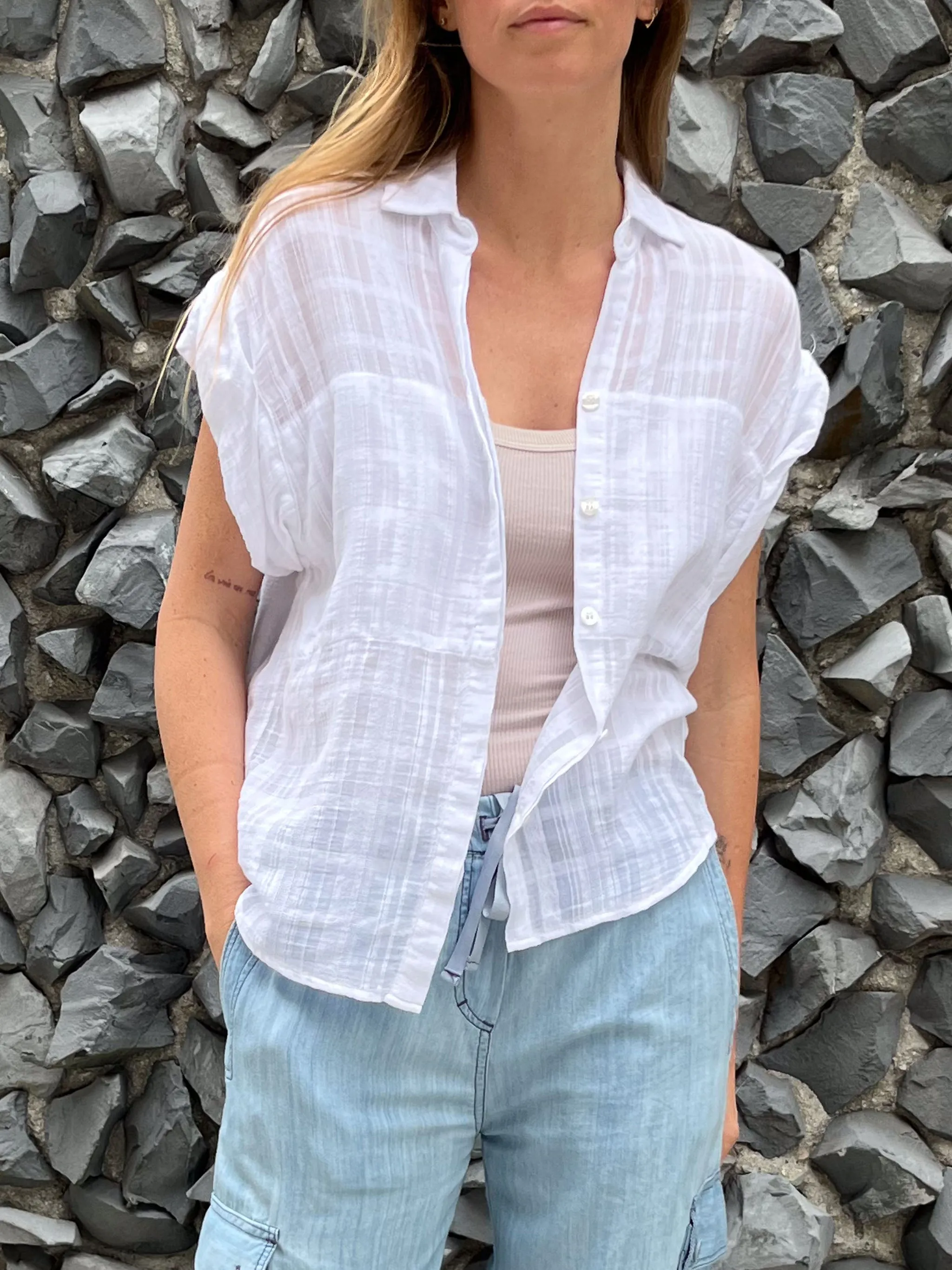 Danny Roll Sleeve Shirt in Gossamer Check - White