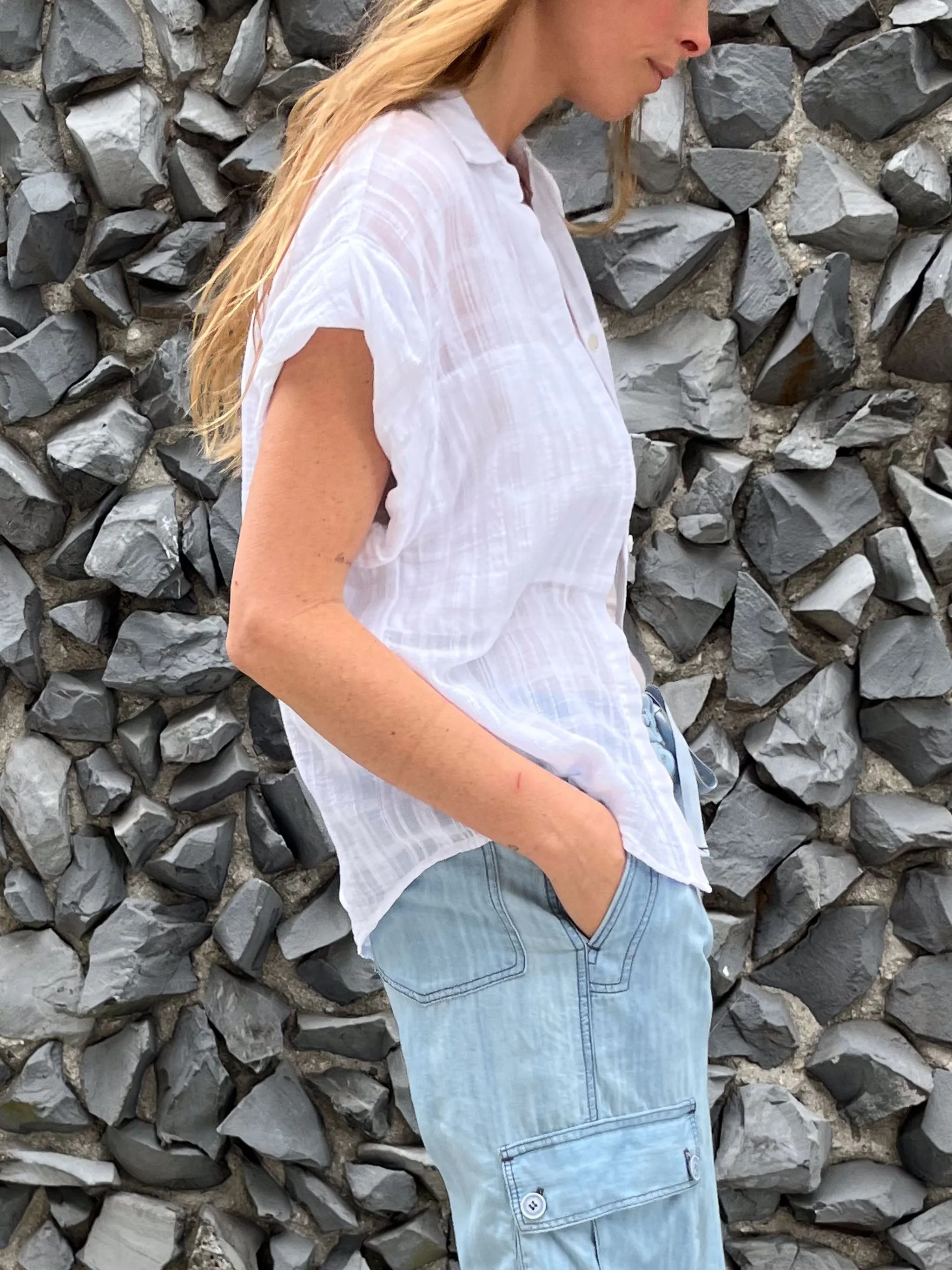 Danny Roll Sleeve Shirt in Gossamer Check - White
