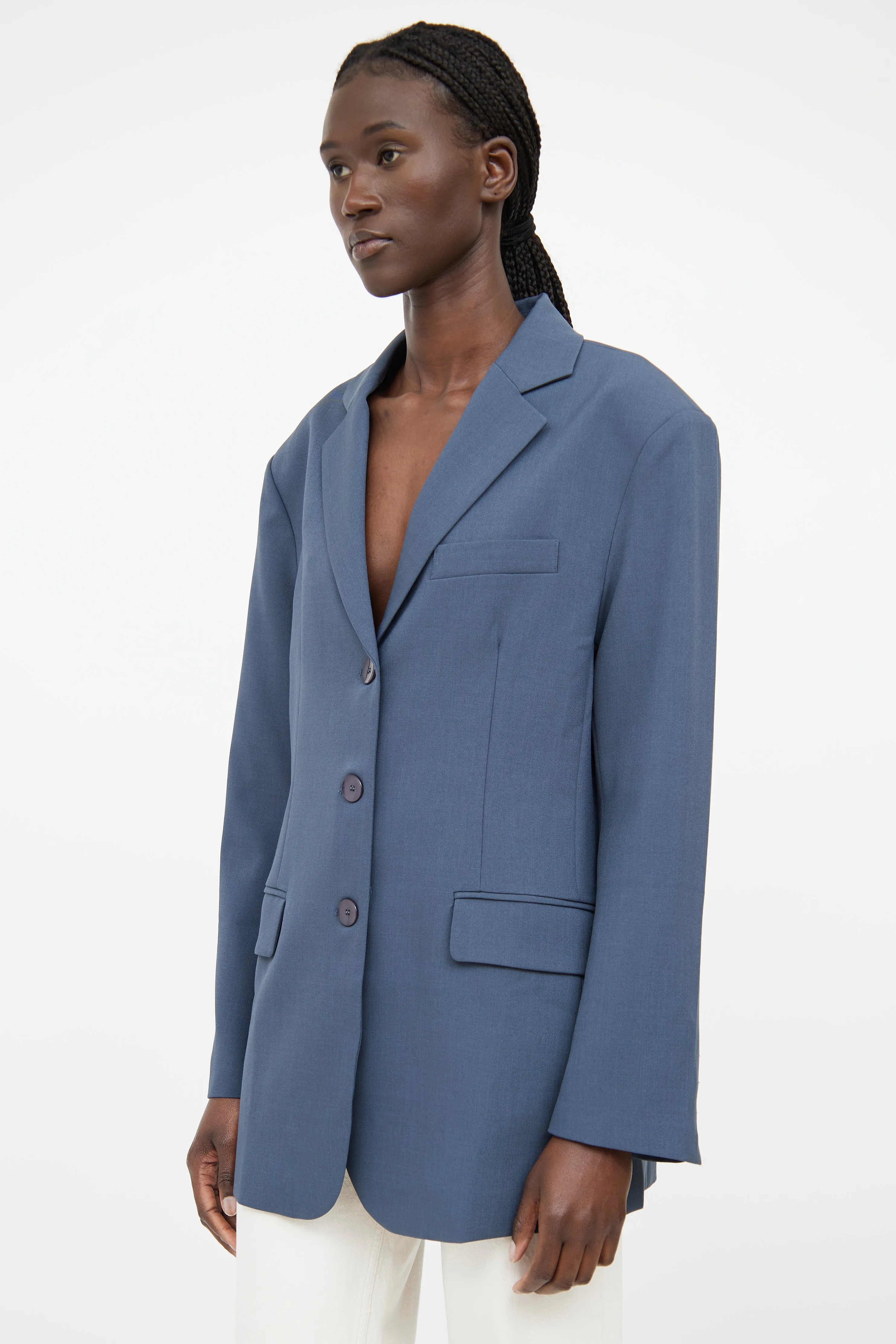 Dark Grey Notched Lapel Blazer