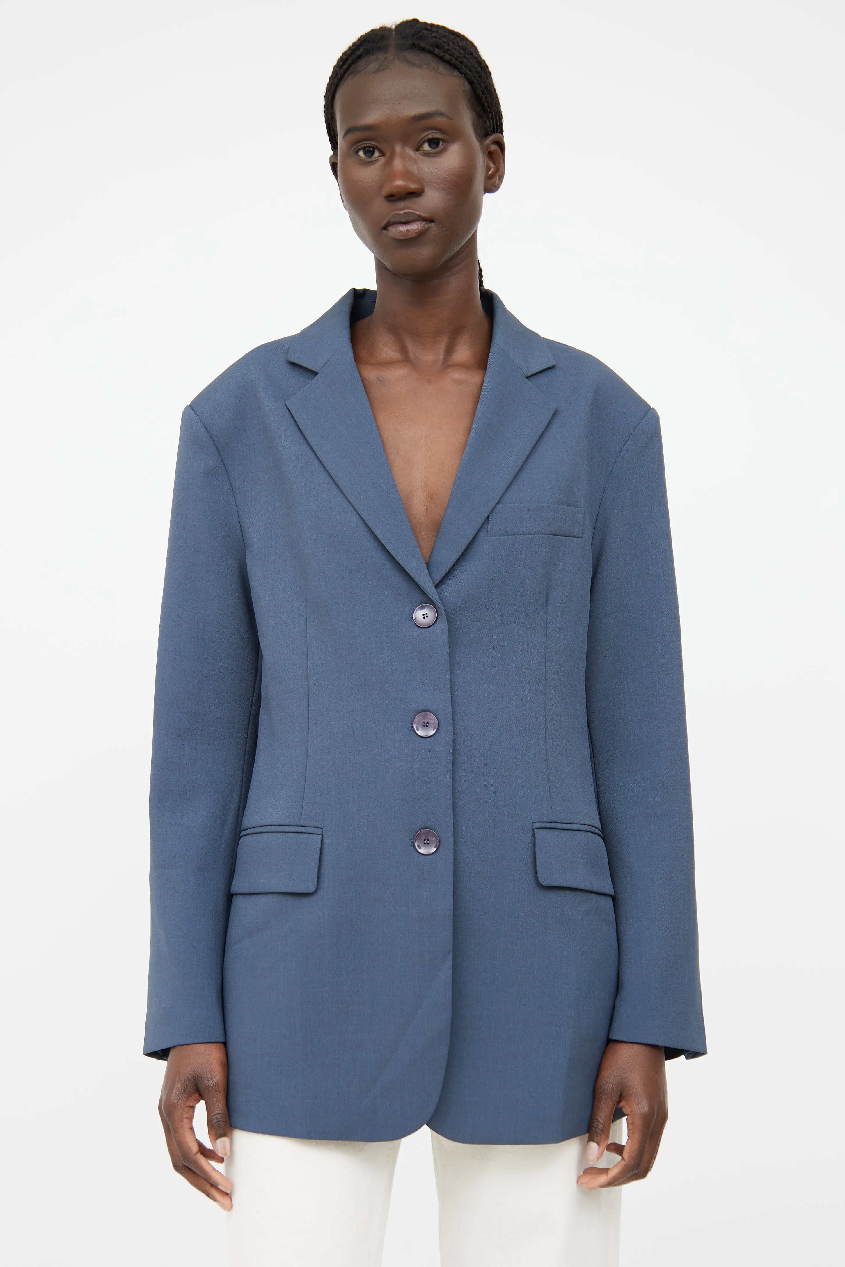 Dark Grey Notched Lapel Blazer