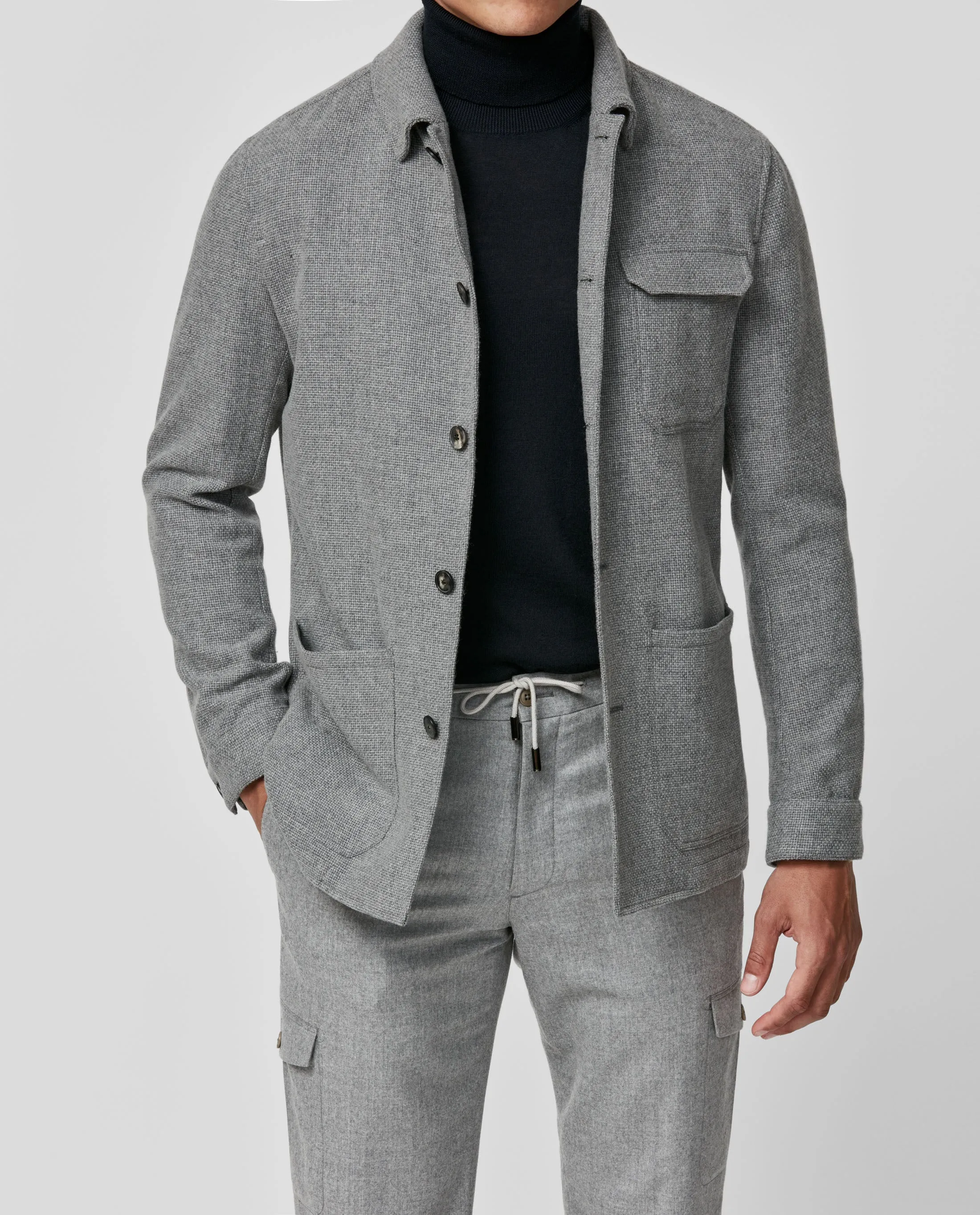 Di Pray Smoke Grey Wool, Cotton & Cashmere Basketweave