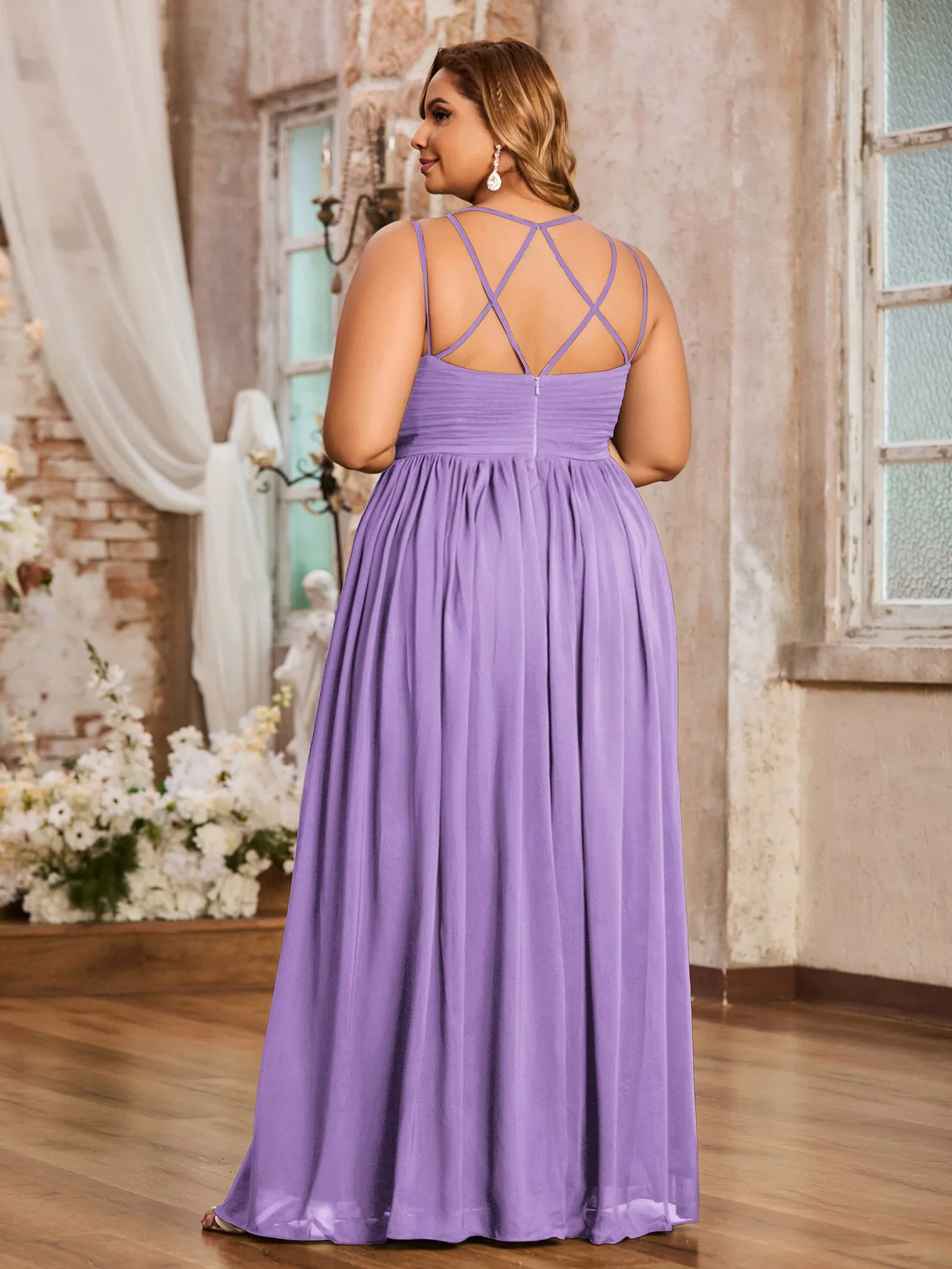 Double Straps Chiffon Dresses with Sweetheart Tahiti Plus Size