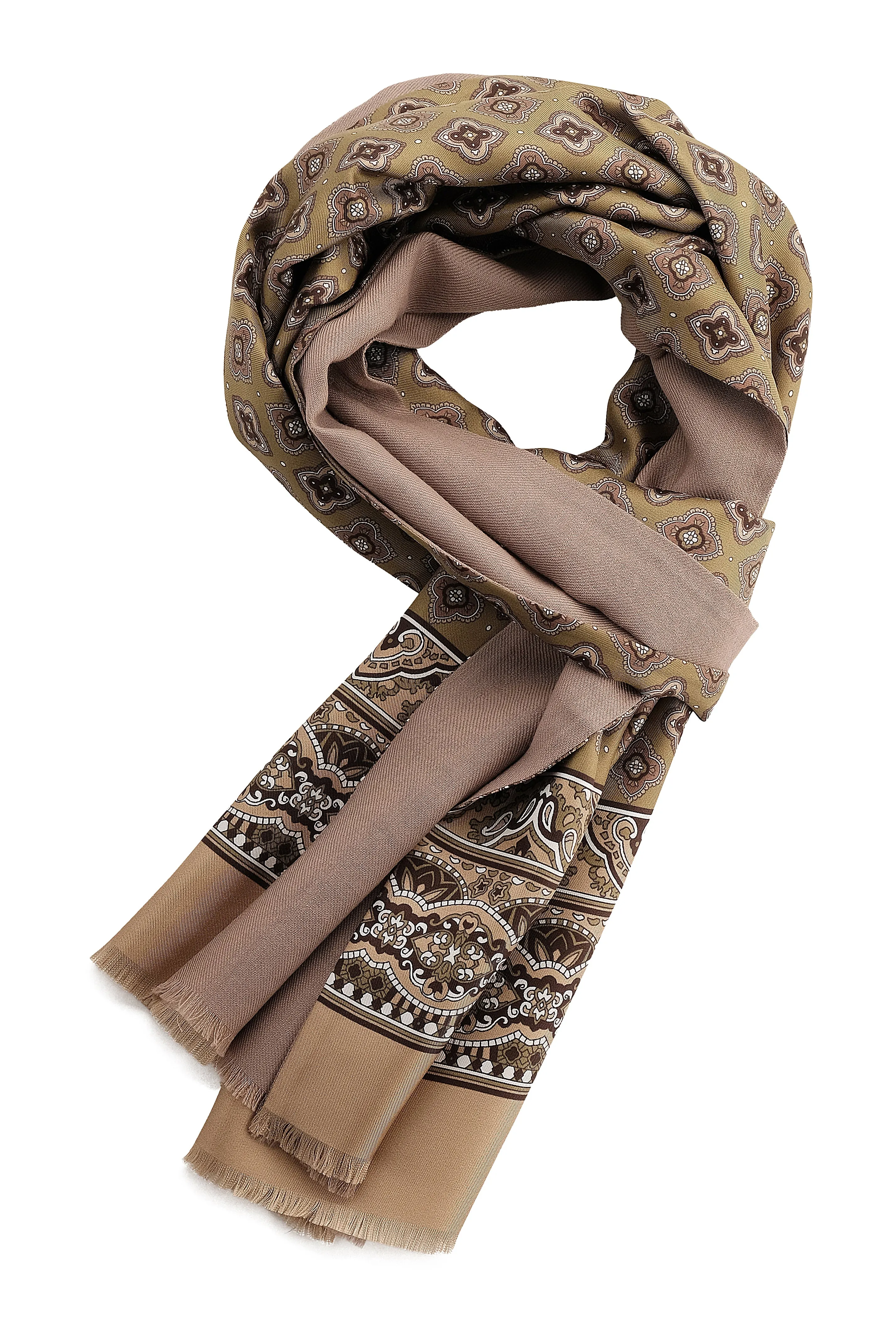 Doubleface Silk Wool Scarf - Soft Green / Beige