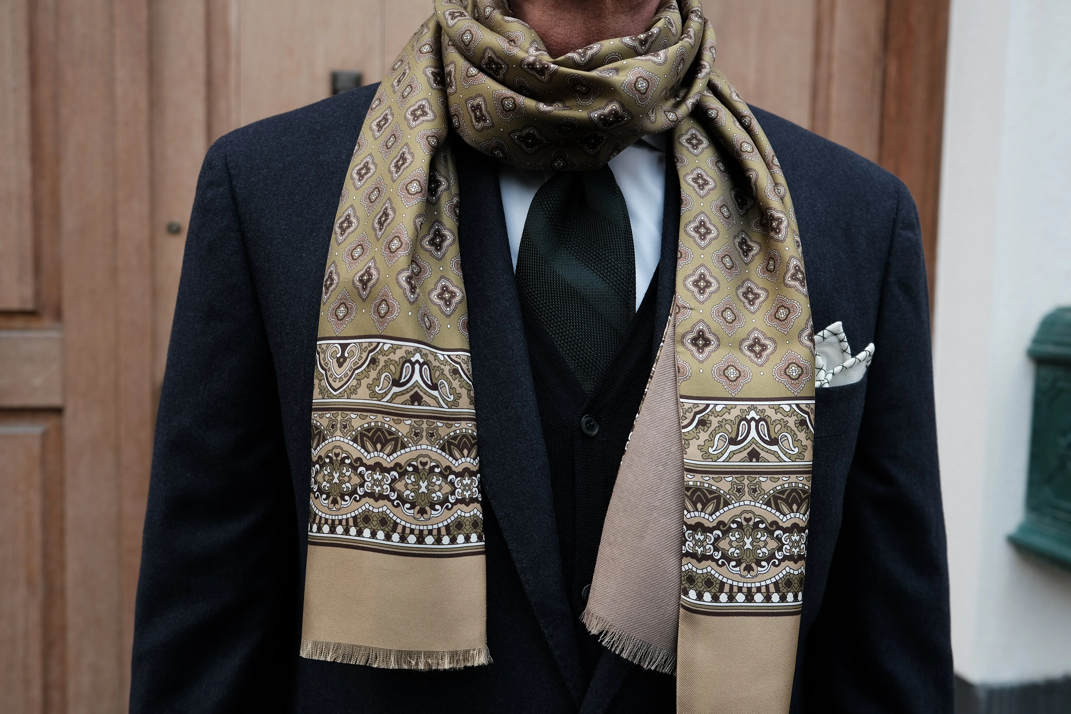 Doubleface Silk Wool Scarf - Soft Green / Beige