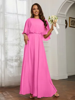 Flutter Sleeves Long Chiffon Bridesmaid Dresses-Azalea
