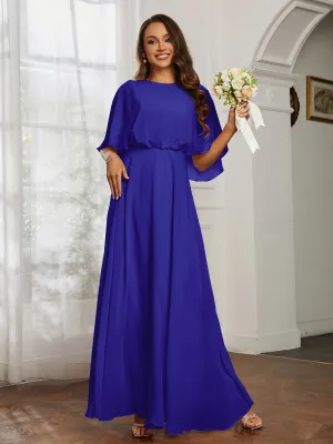 Flutter Sleeves Long Chiffon Bridesmaid Dresses-Royal Blue