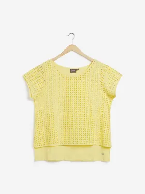 Gia Curves Yellow Lee Cutout Pattern Top